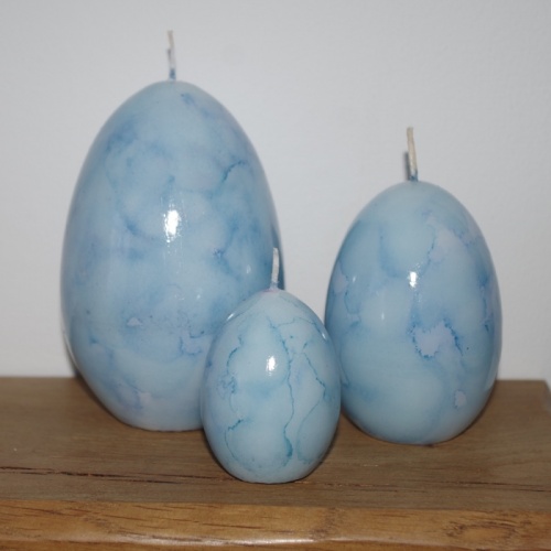 Marble effect egg candle set of 3 - Baby Blue